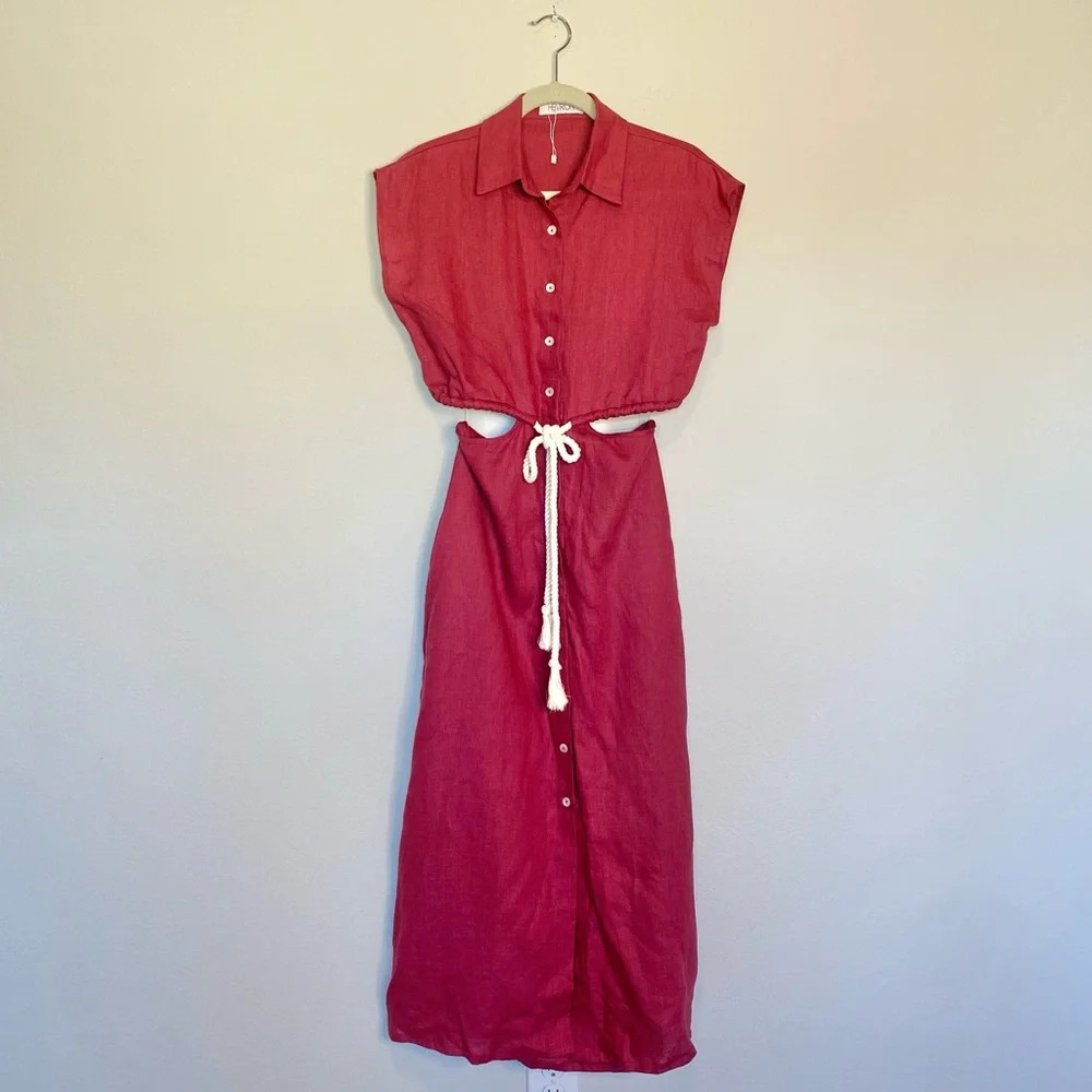 NWOT HEVRON Celine Linen Cut Out Maxi Dress - Picture 6 of 10